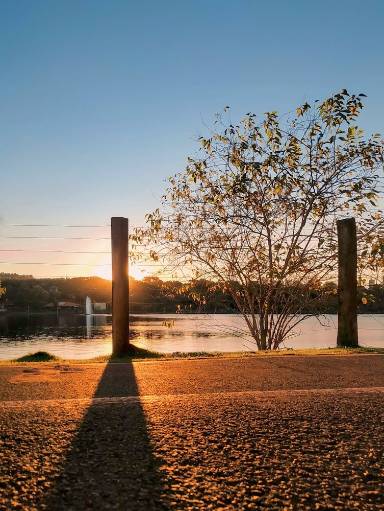 sunset on the lake and sun hidden