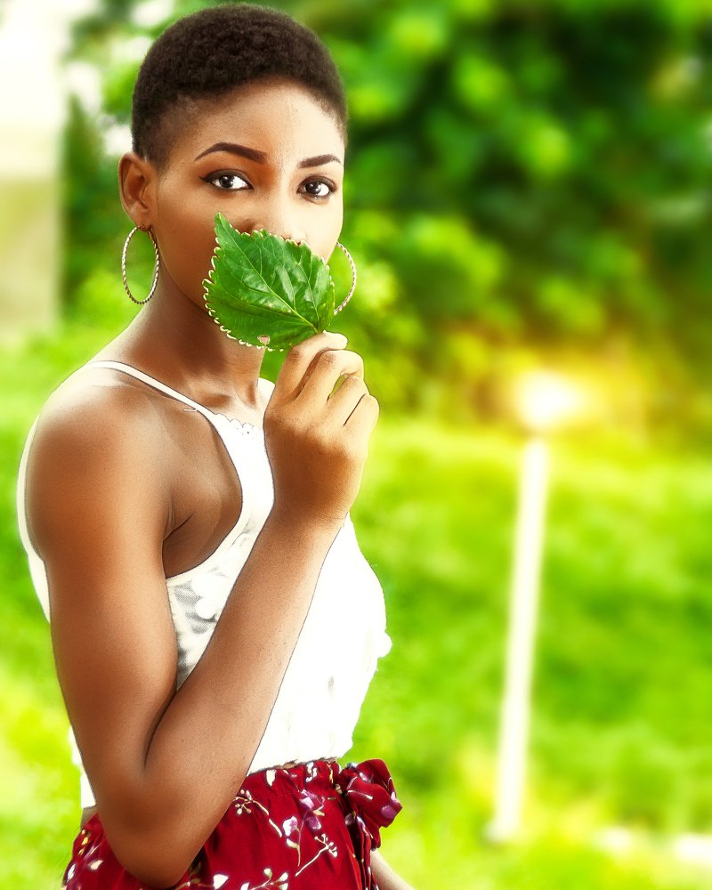 female with leaf