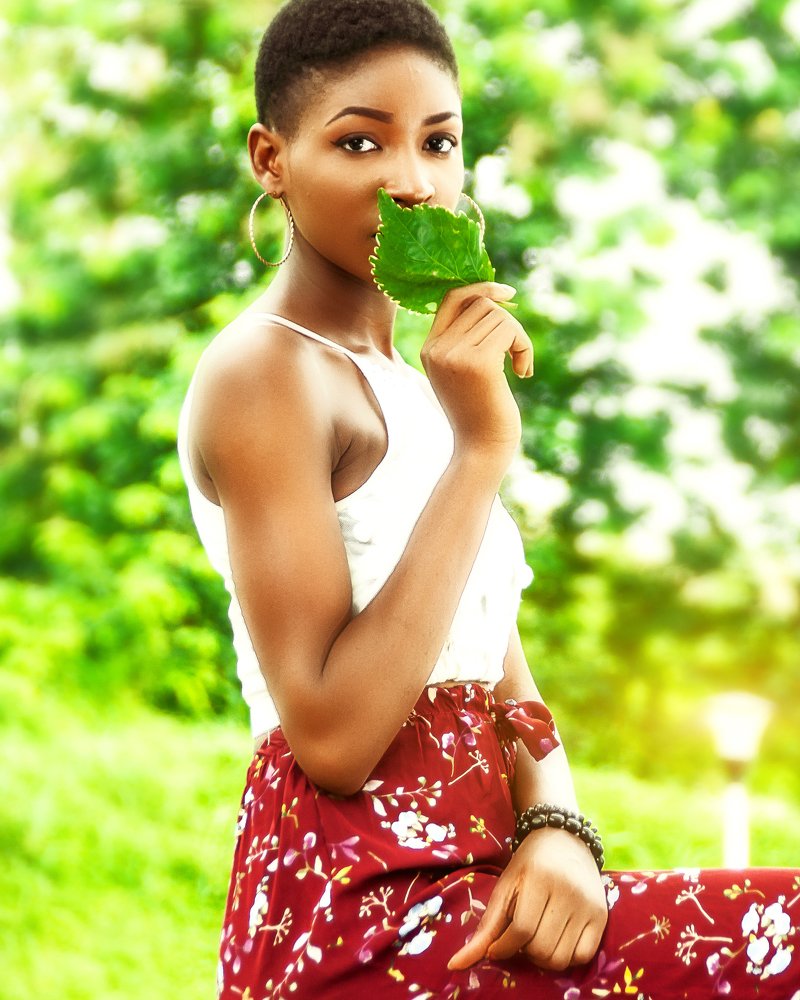 female with leaf