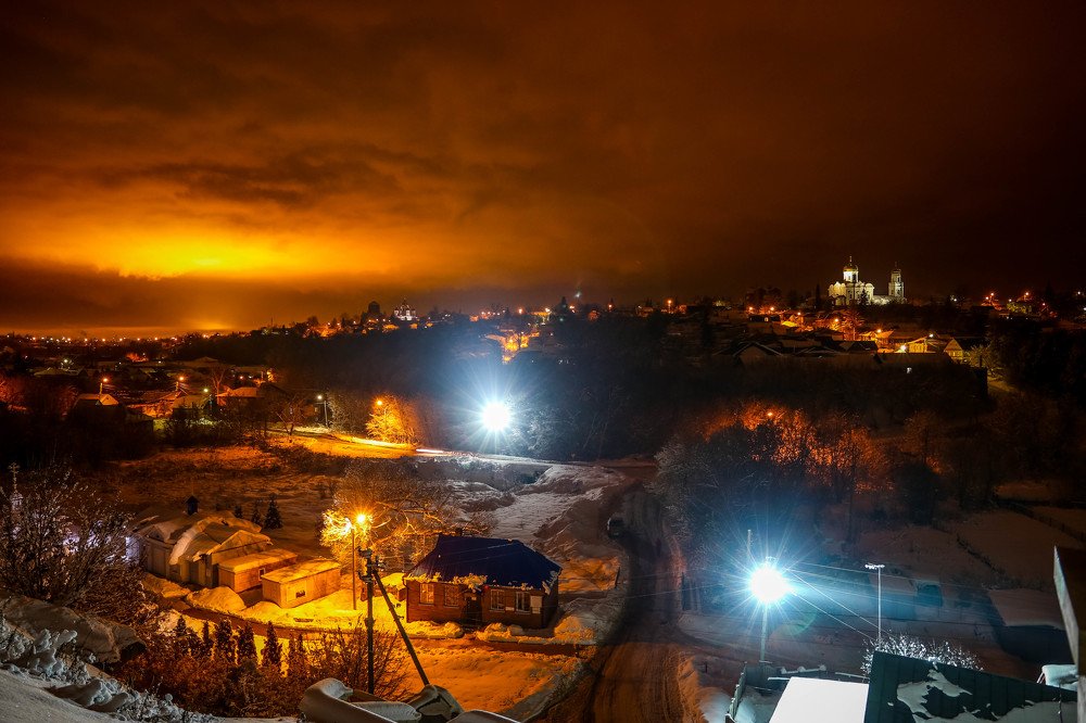Вид на ночной город Елец