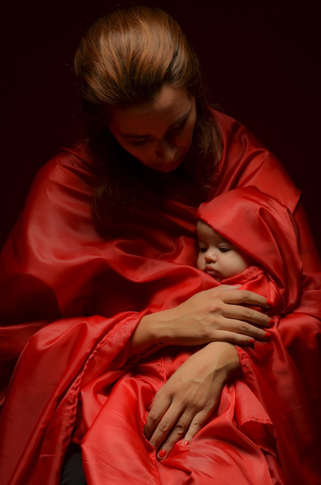 Mother and daughter in red