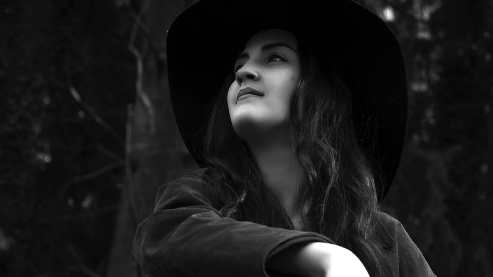 Bnw girl in the woods