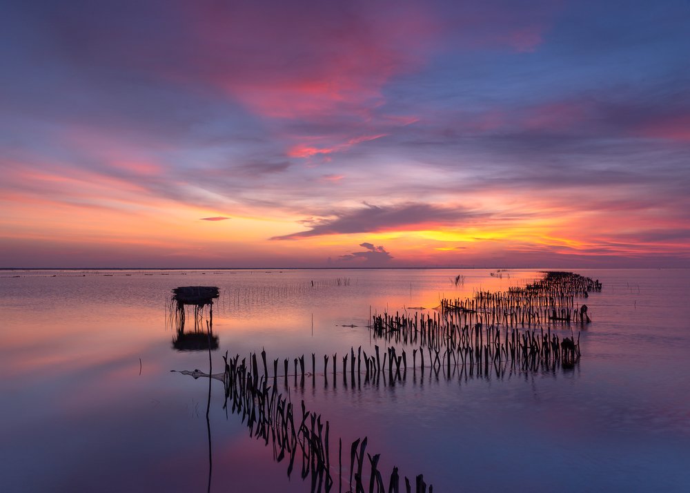 Sunrise over a Prawn farms in Jaffna