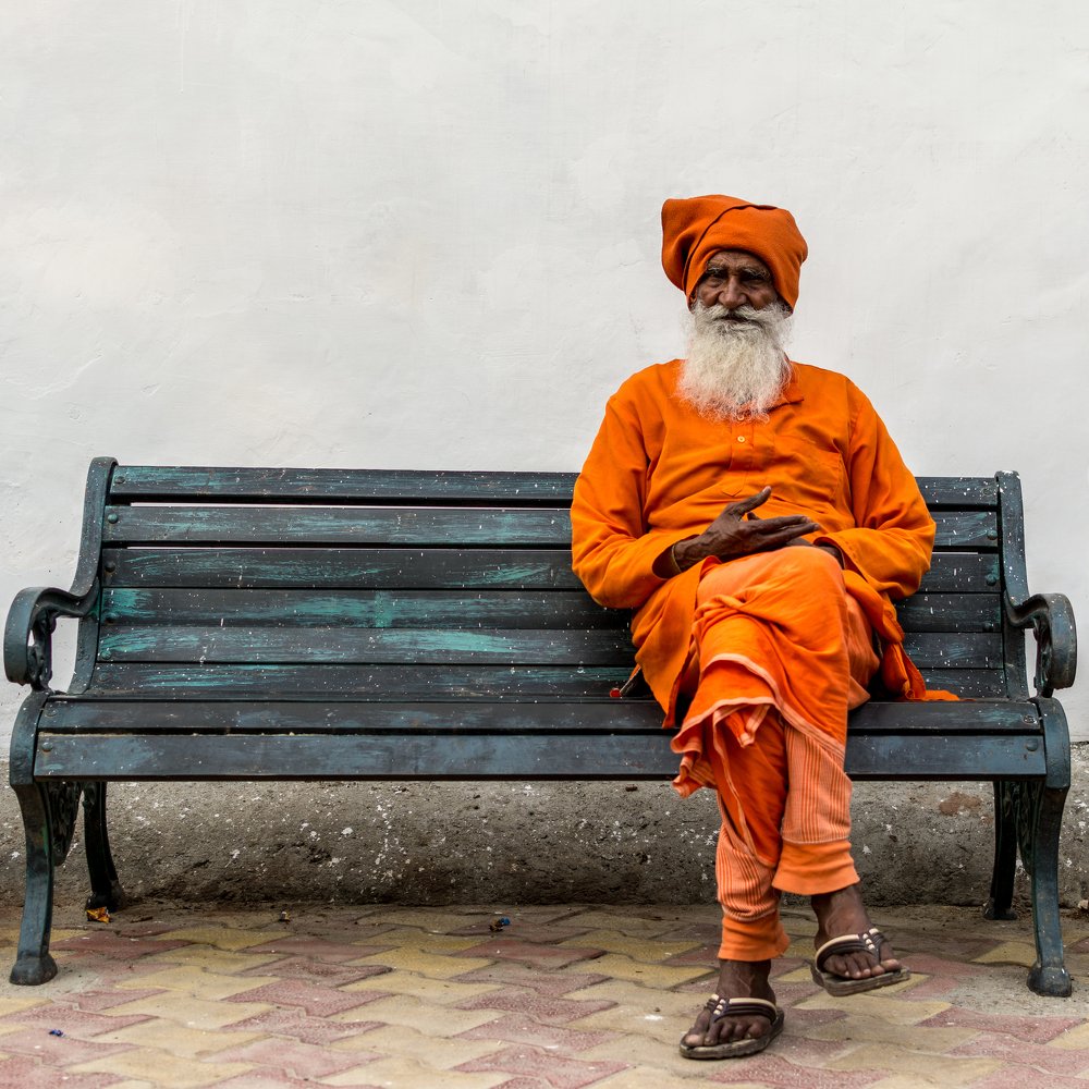 A sadhu on a bench