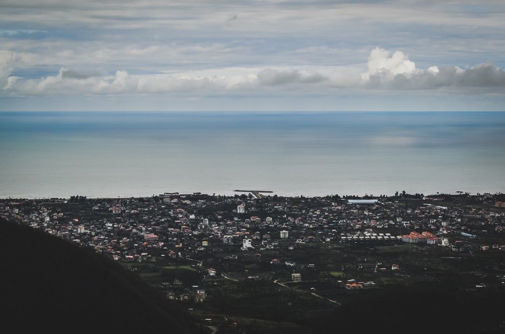 Mountain city sea and sky