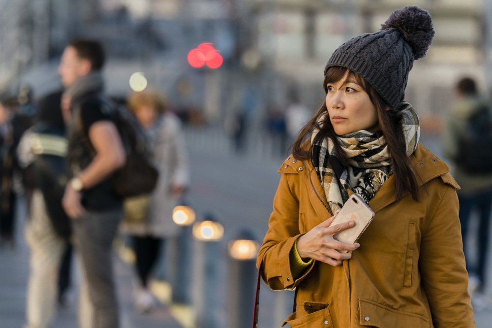 Tourist walking and observing