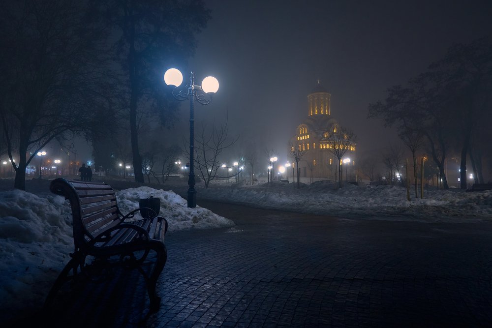 Ночной туманный сквер