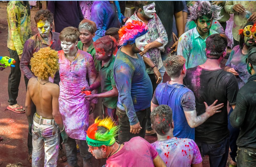 Dance With Indian Holy Color Festival On The Street