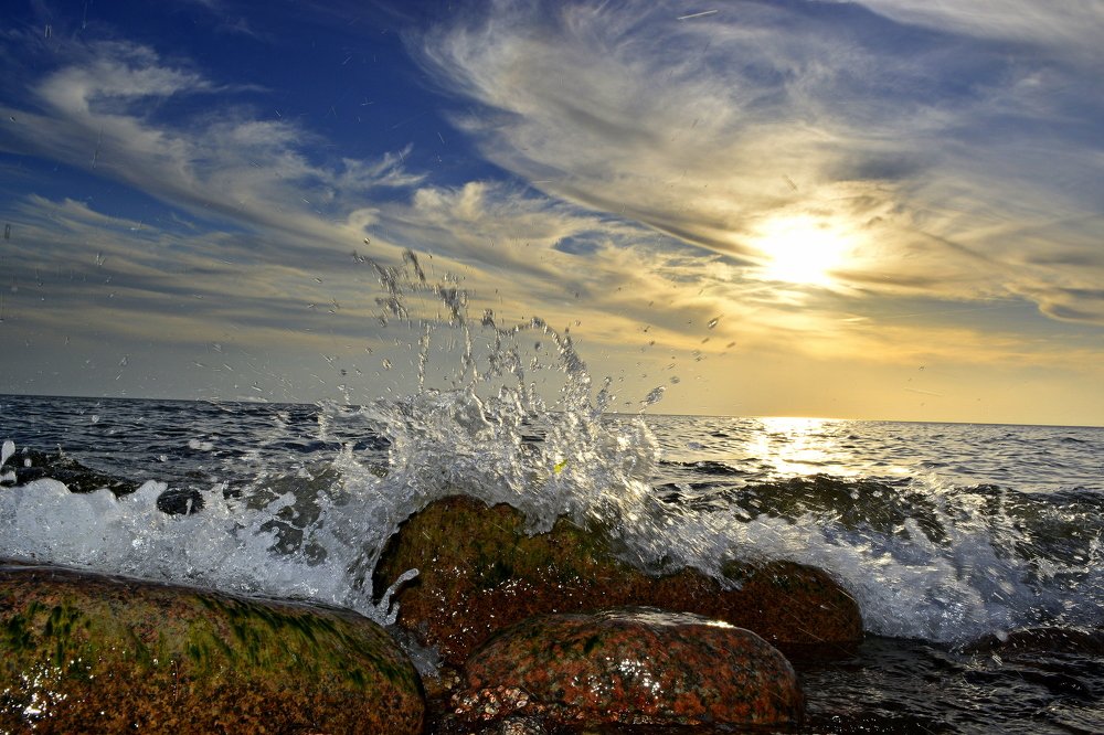 Море, закат,волны