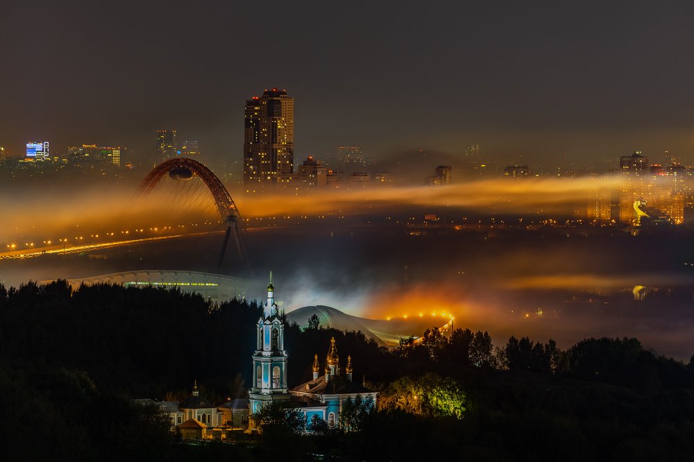 Smoke after fireworks in Moscow
