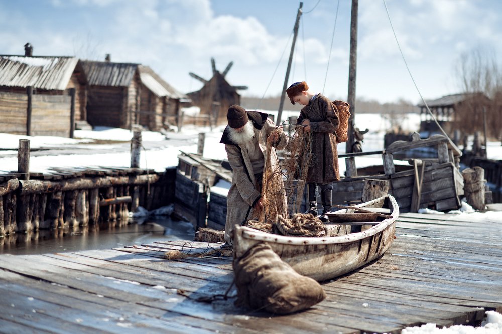 Тобольский рыболовный промысел XIX-XX века, дедушка с внуком