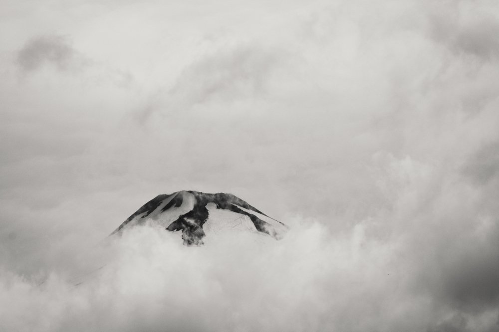 Villarrica volcano among the clouds
