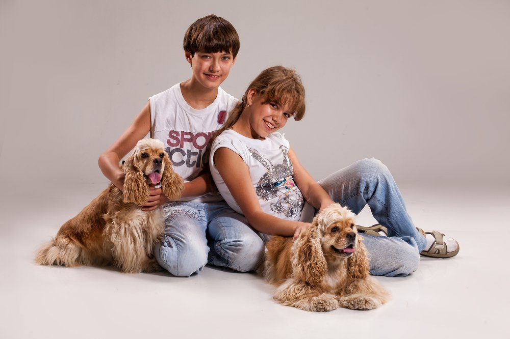 Sister And Brother With Two Dogs
