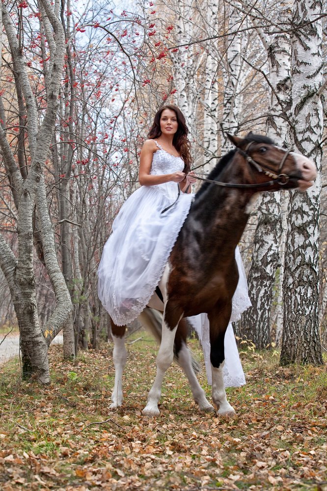 Young Bride Riding A Horse