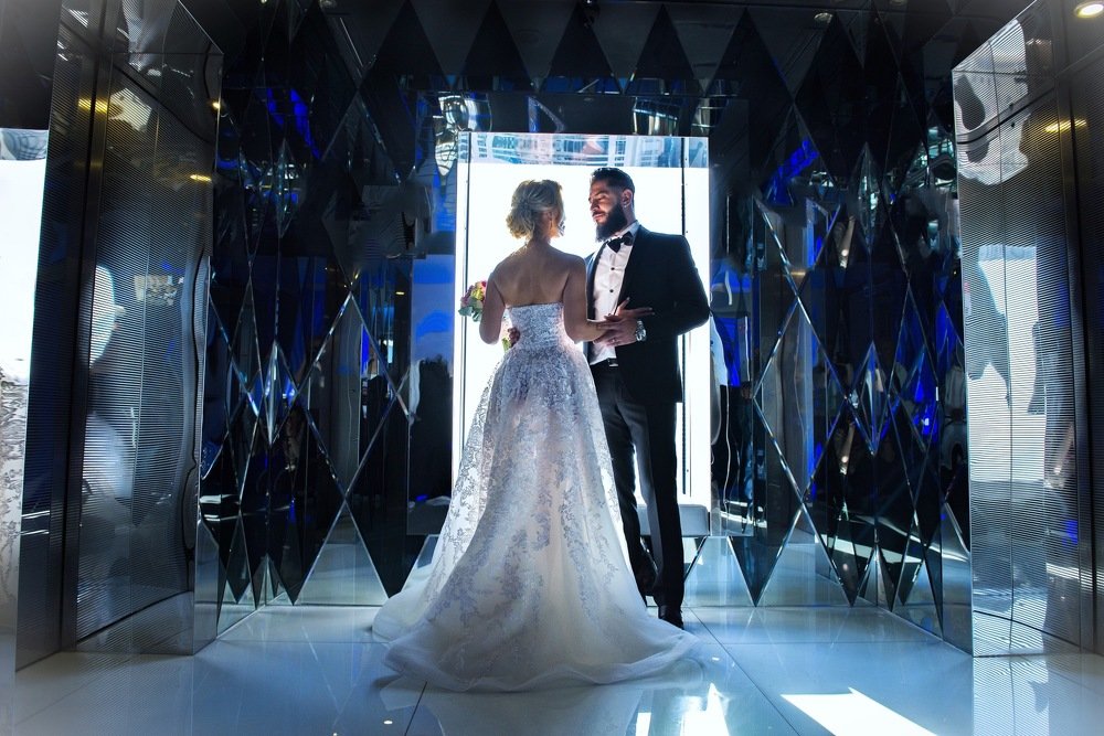 Beautiful silhouette of newlyweds