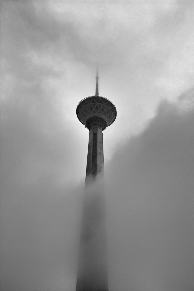 tower in fog