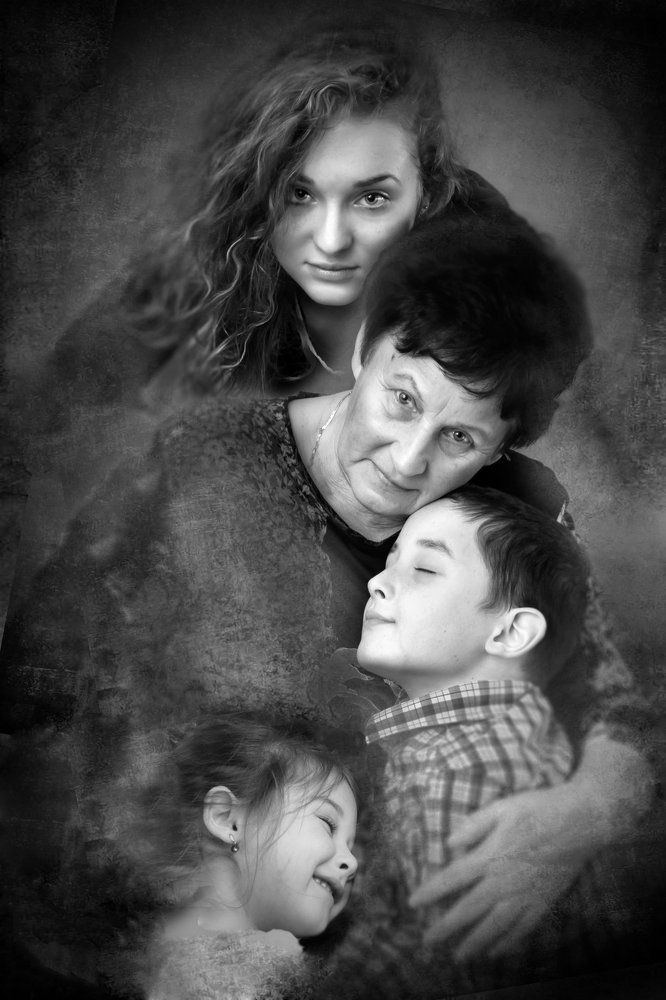 brother and sisters with grandma