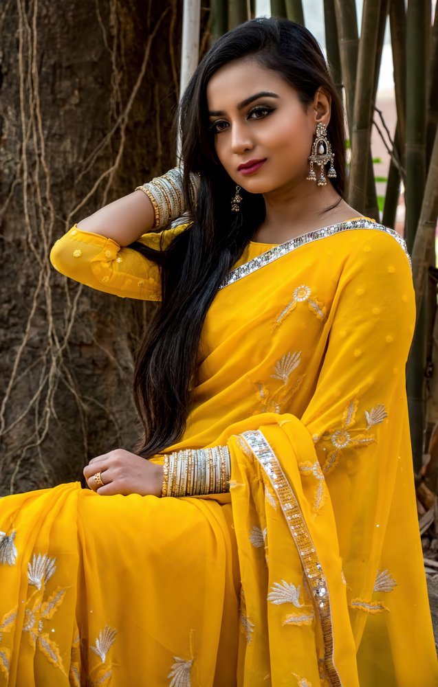 Typical Bengali Lady In Yellow Dress