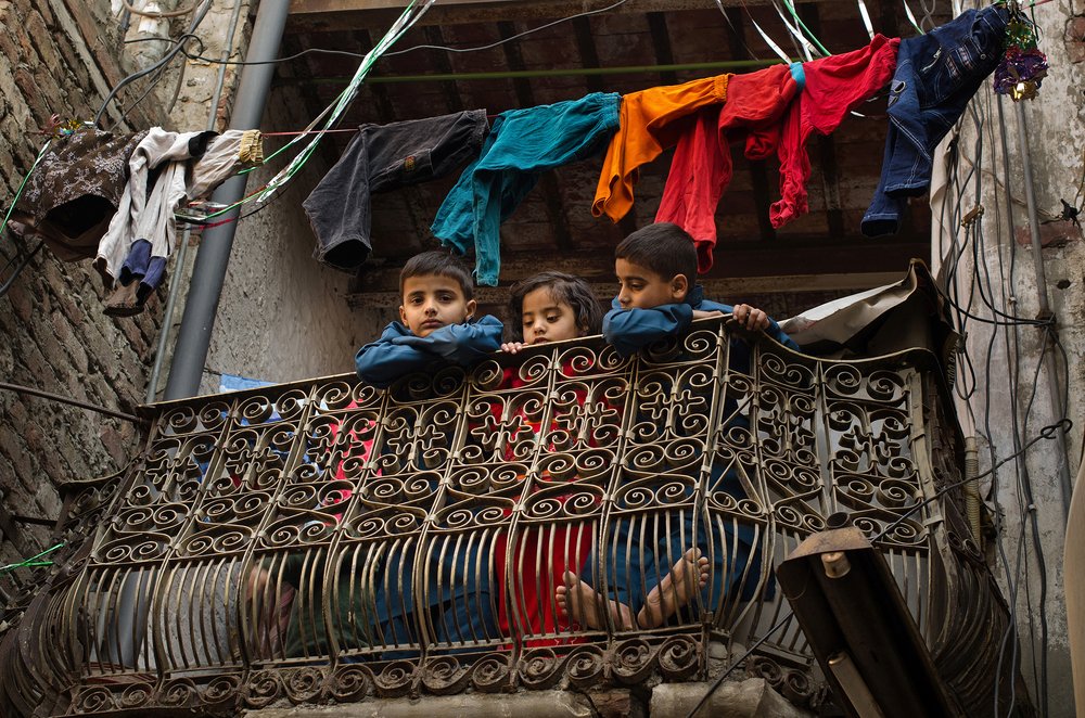 Kids in old balcony