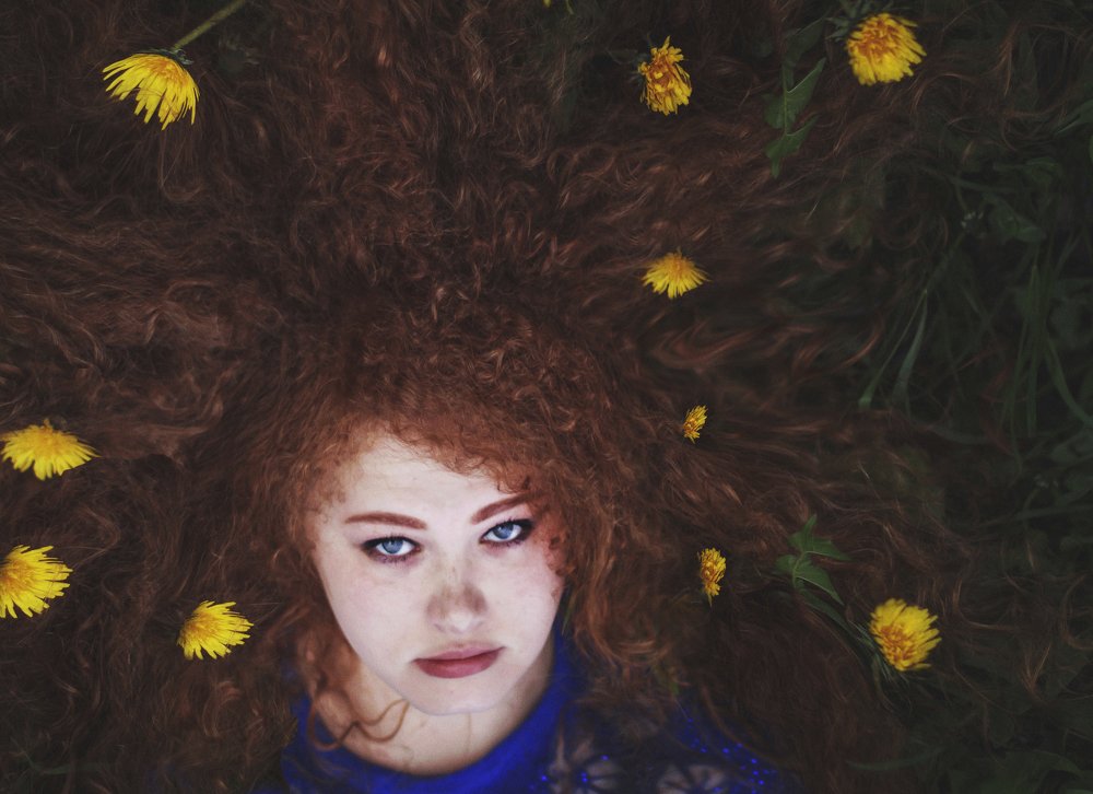 В одуванчиках....