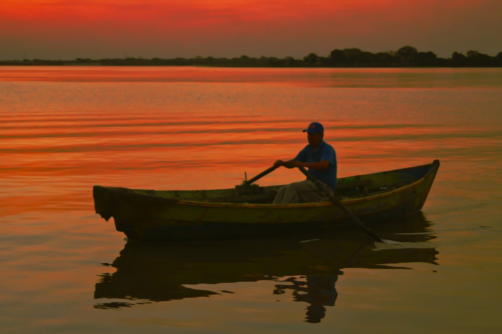 Paddling at sunset