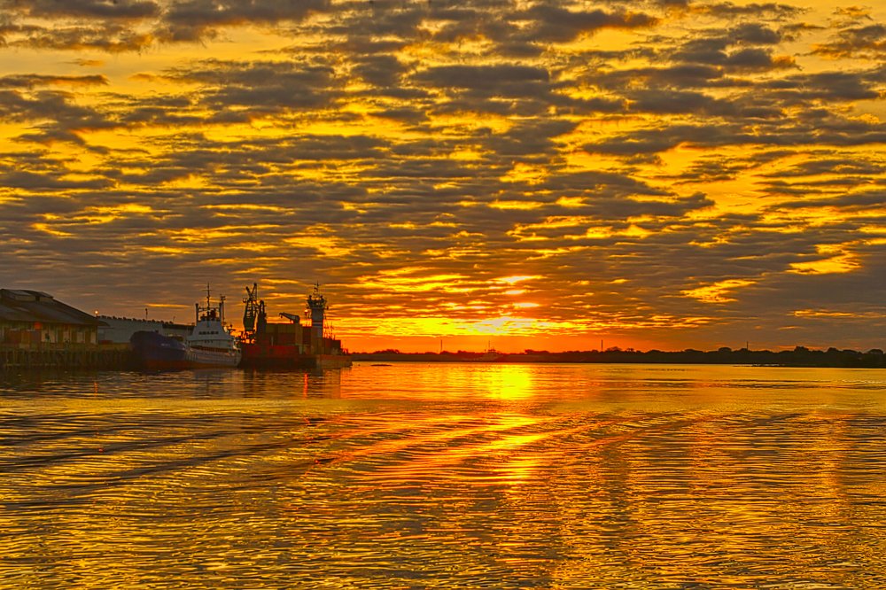 Bright sunset on the river
