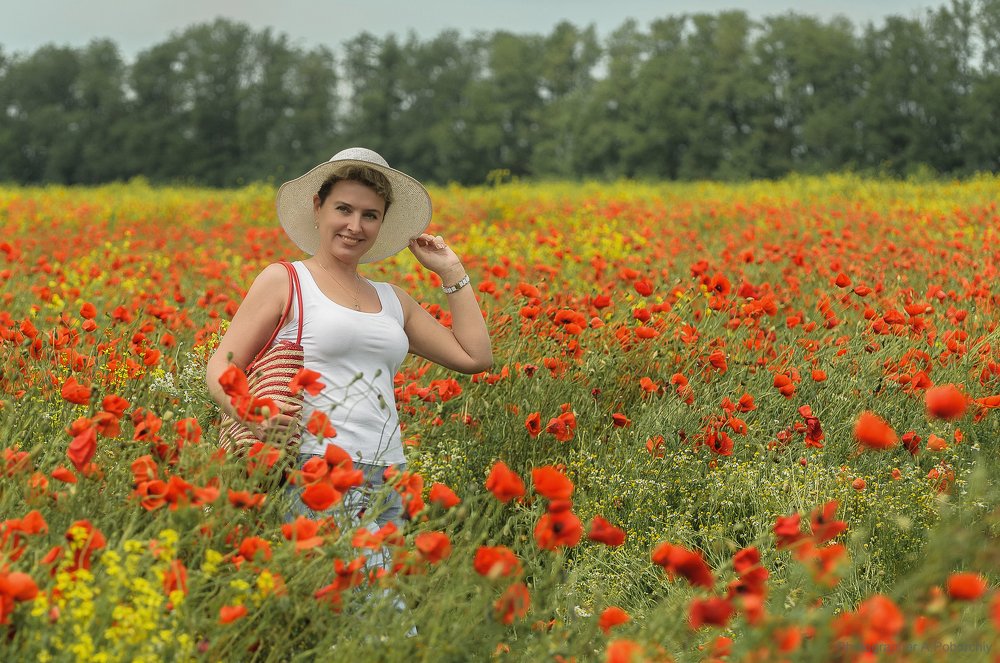 женский портрет в маковом поле