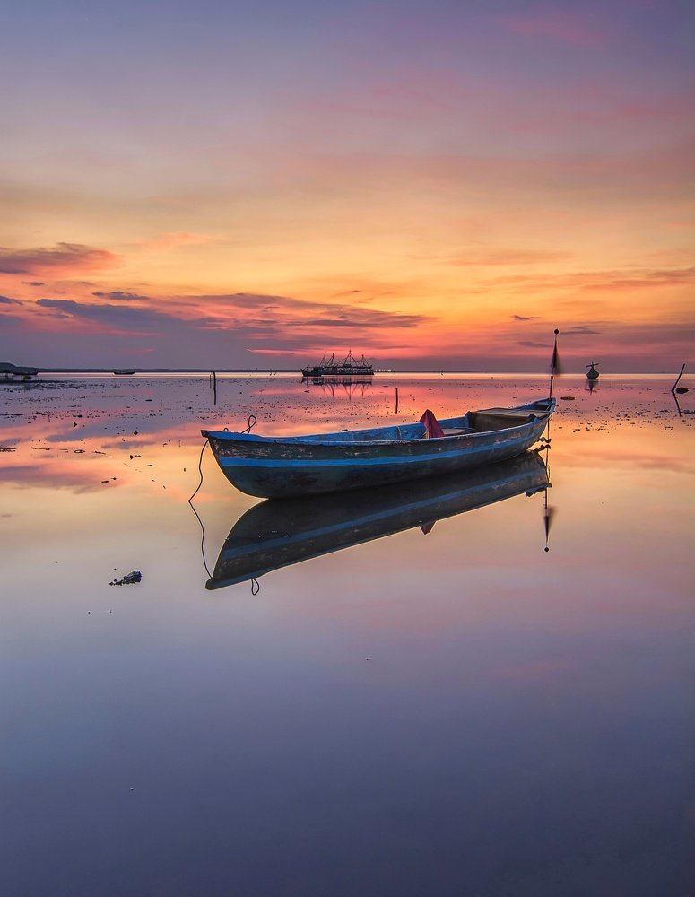 Lonely boat during sunset