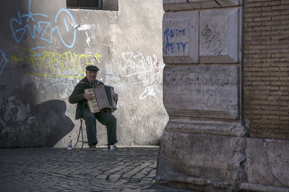 A man with an accordion