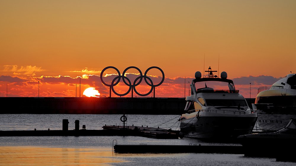 Olympic rings and the sunset