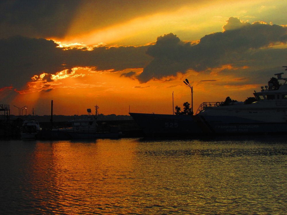Sunset over port Sozopol, Bulgaria