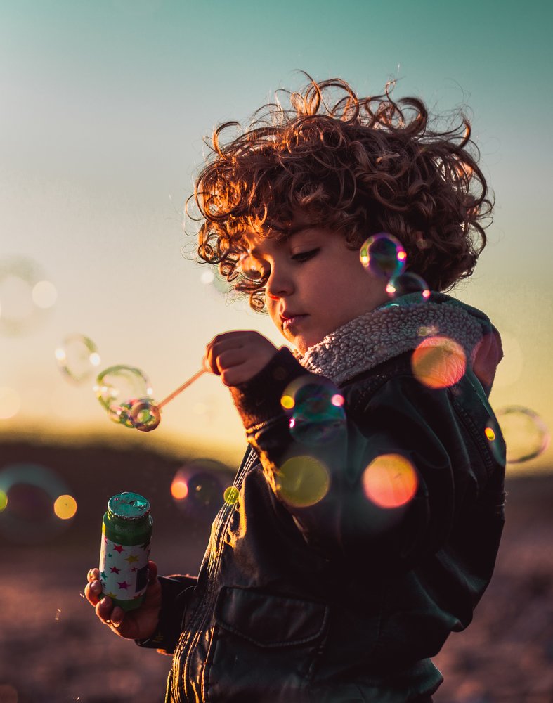 Rainbow bubbles in the sunset