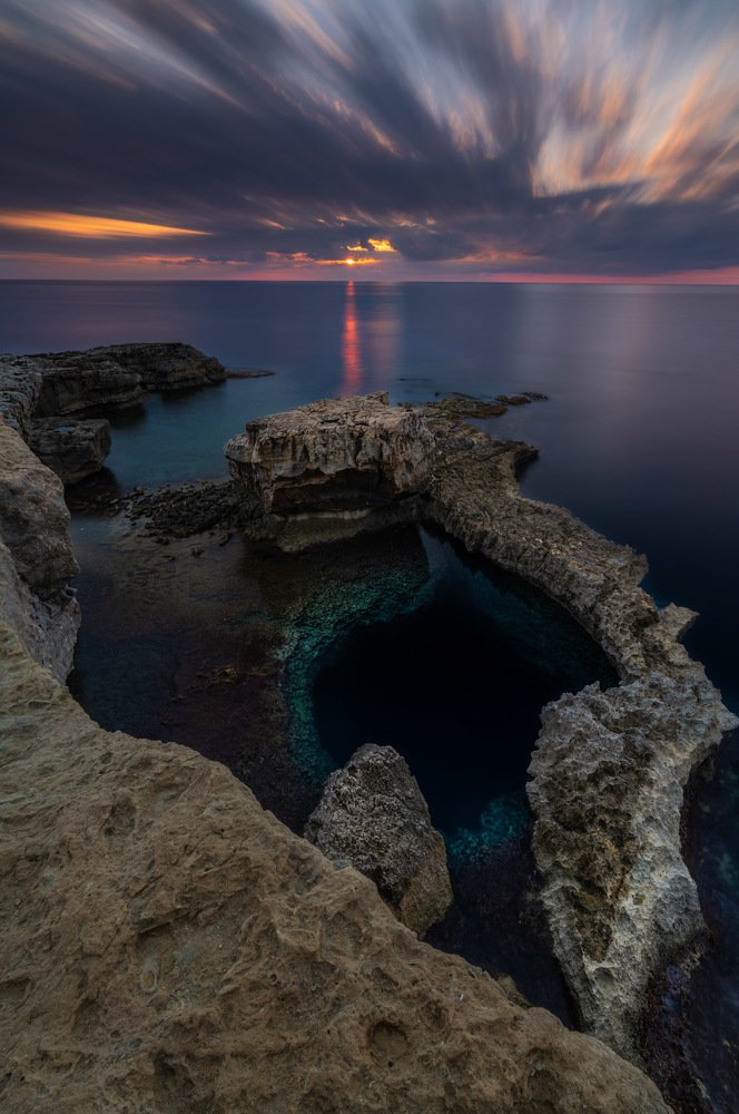 Blue hole at sunset
