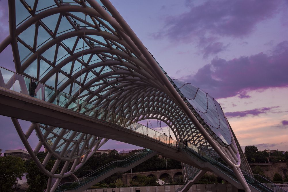 view of the bridge at sunset