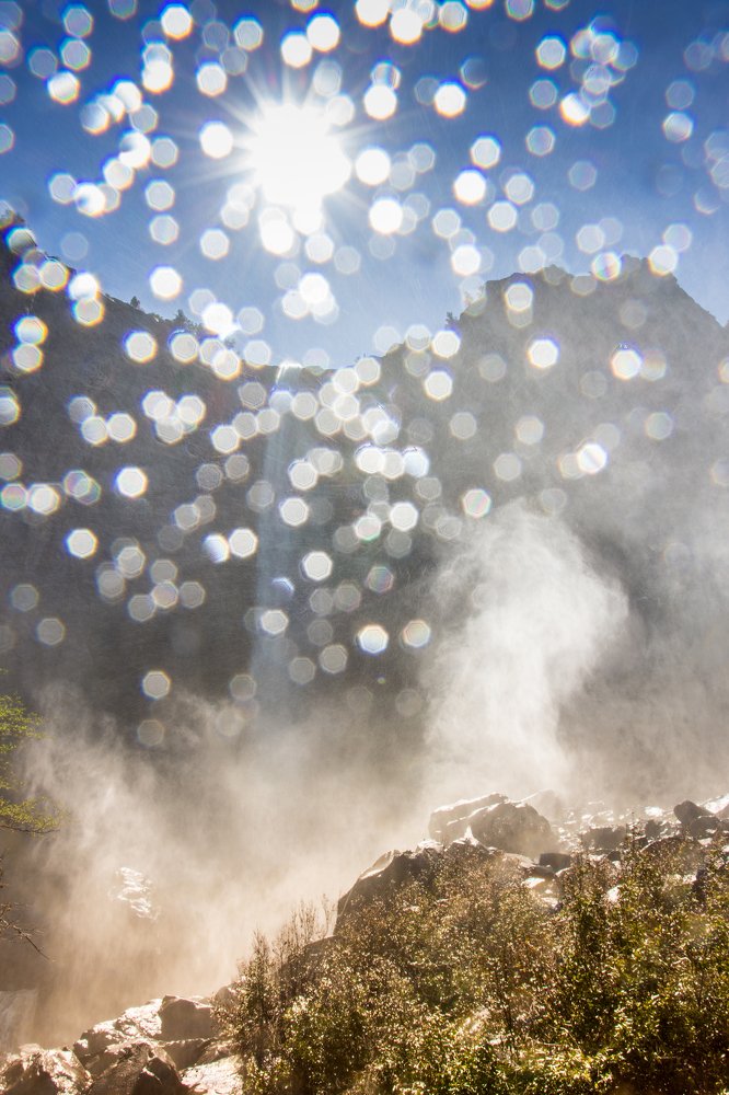Mist by the Bridalveil waterfalls at Yosemite