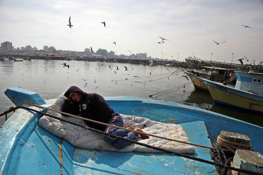 A fisherman sleeping .