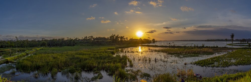 Sunset on the edge of the lake