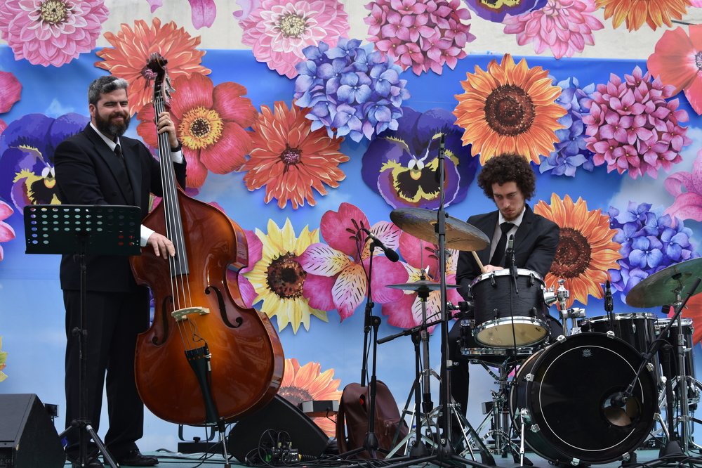 Musicians on a street stage