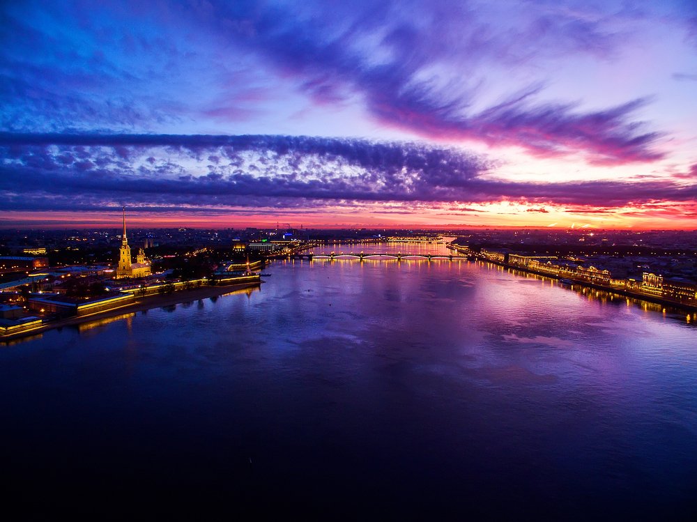 Dawn over the river Neva. Peter-Pavel's Fortress.