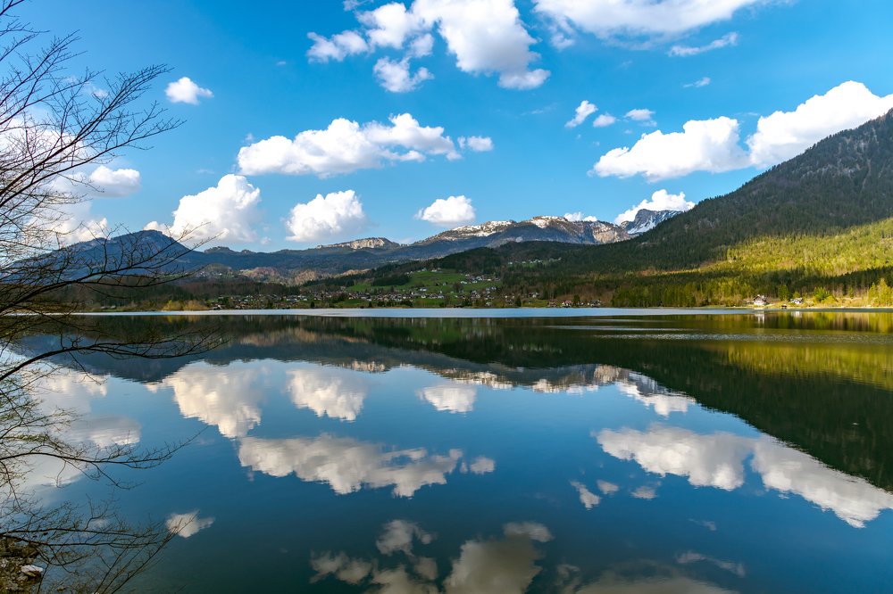 Reflections of the clouds and mountains