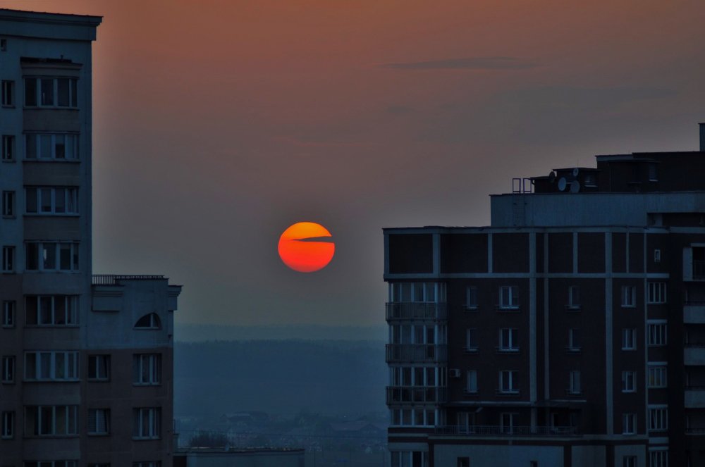 Striking sunset in the city.