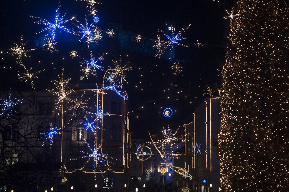 New Years street lights in Ljubljana centre