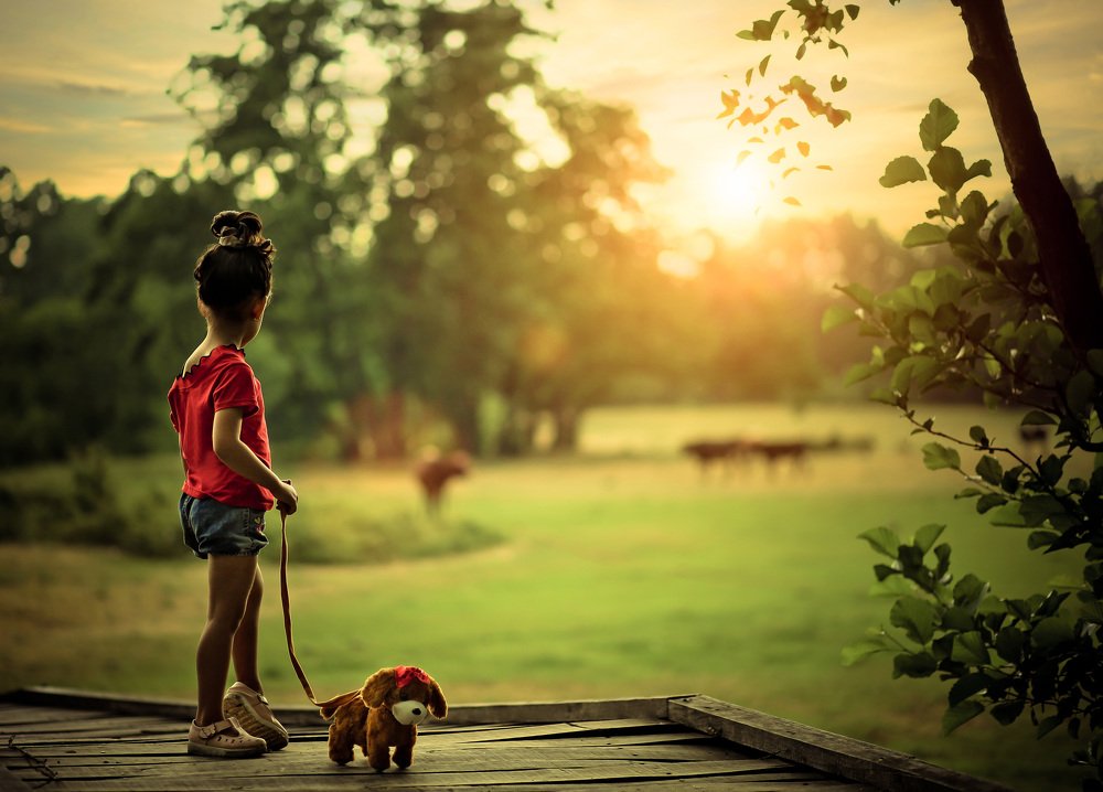 baby alone in sunset