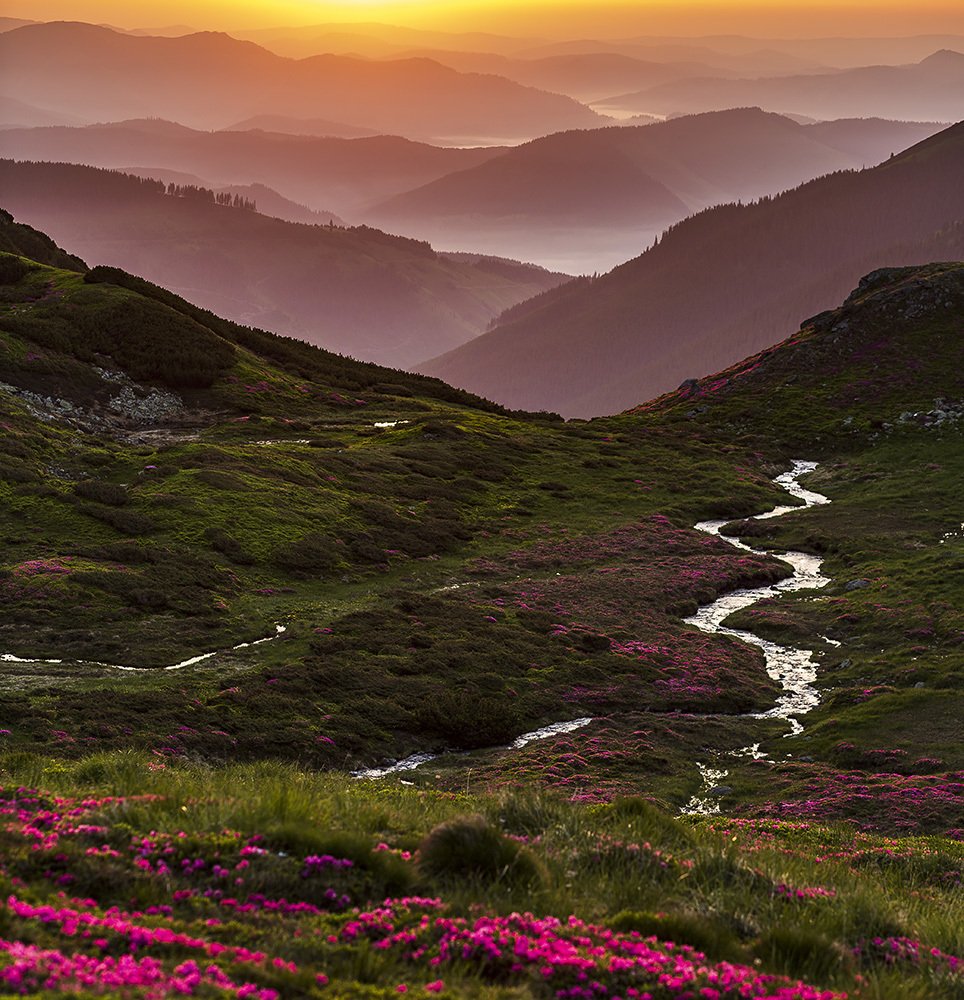 Sunrise colors over Rodna Mountains, Romania