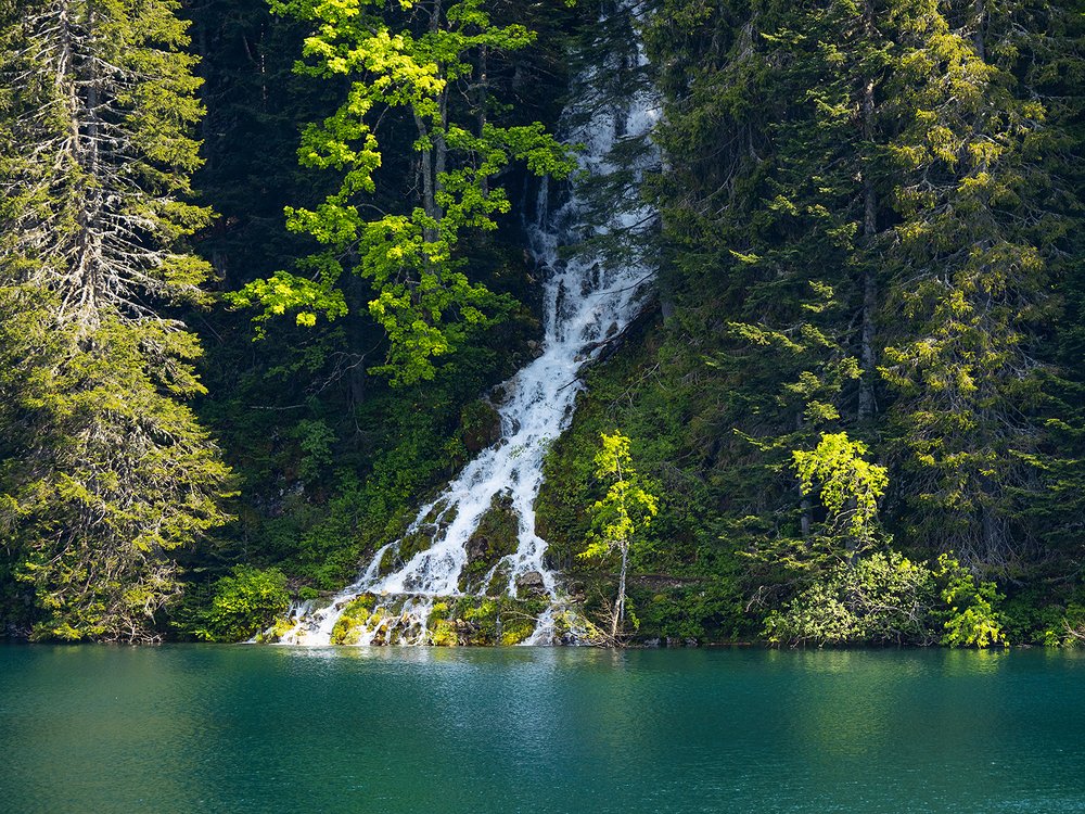 Glacial waterfall at summer