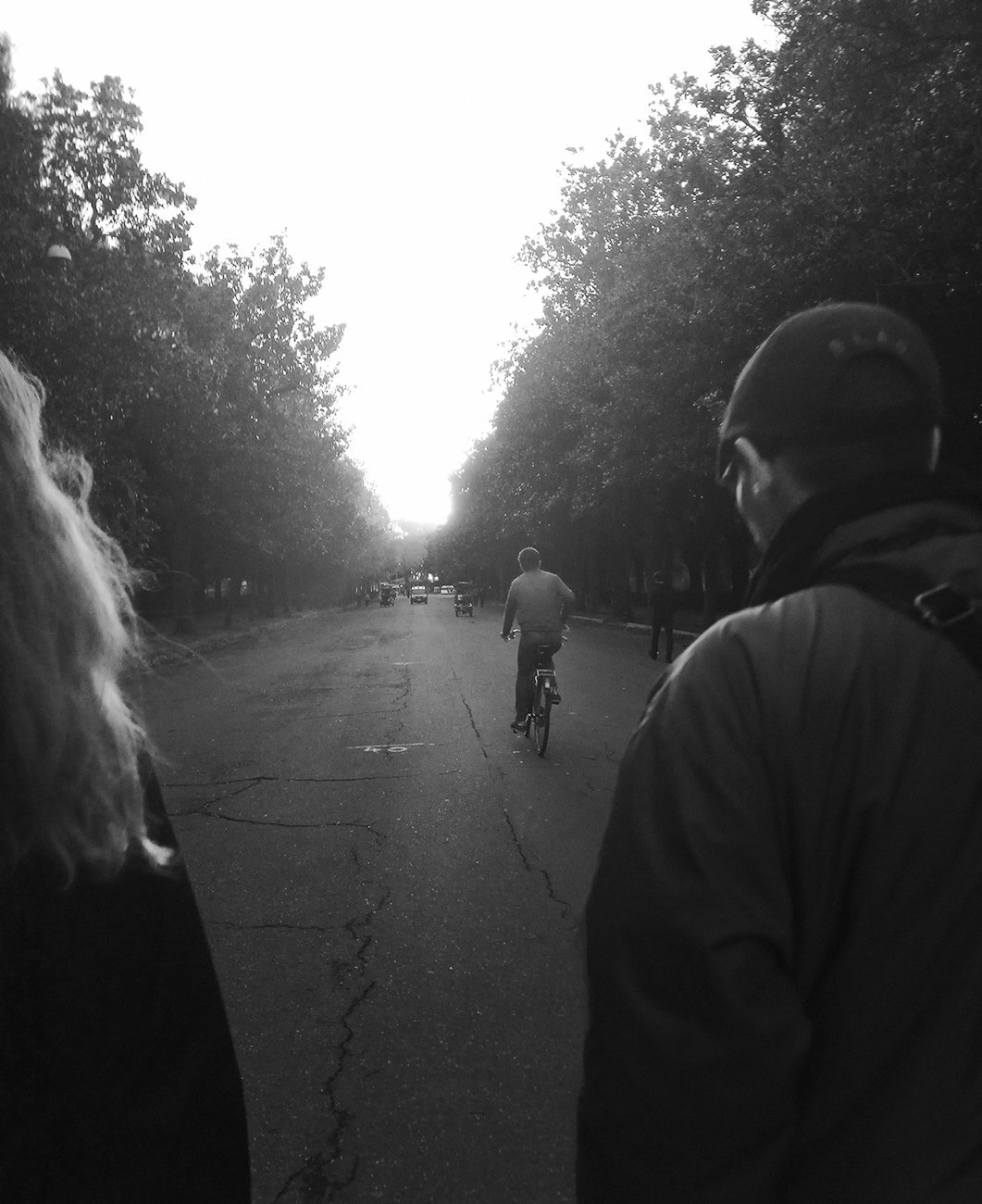 Friends and a biker