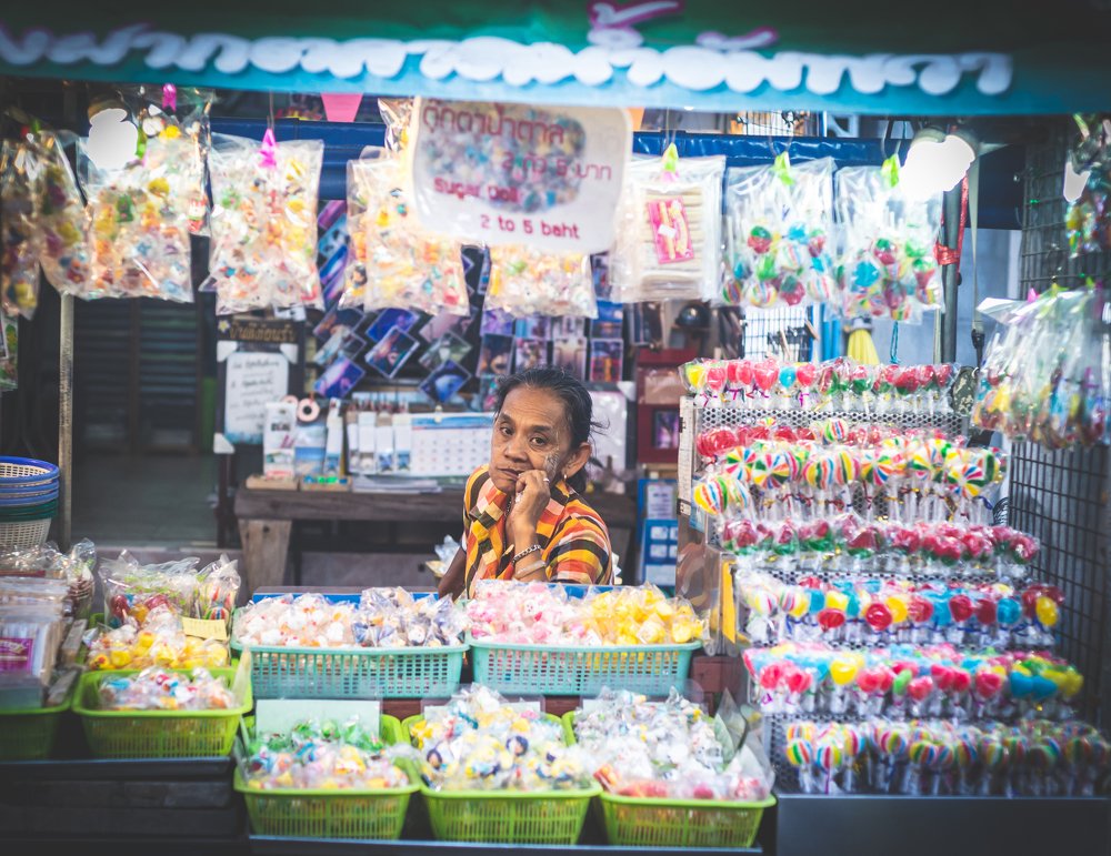 Old lady sells candy