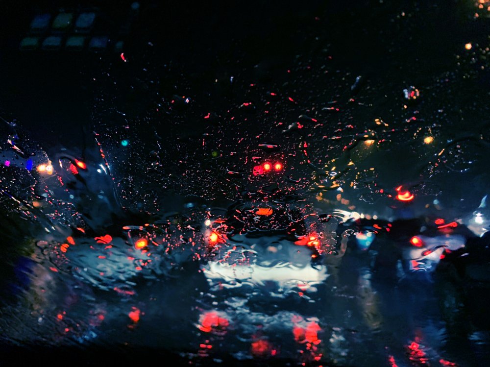 Traffic jam under rain