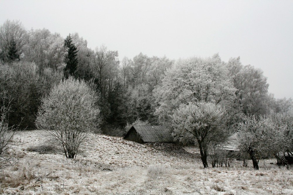 abandoned house in winter fairytale
