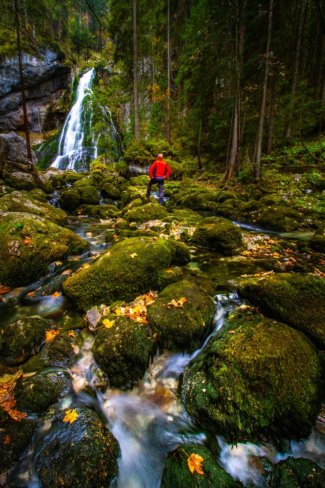 Admiring the waterfall